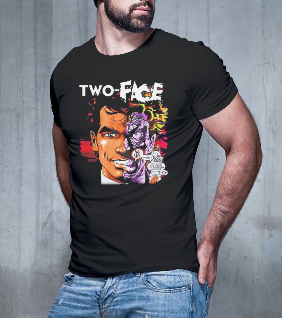 TWO-FACE DC Comics Character Split Face Villain Text Bubble T-Shirt