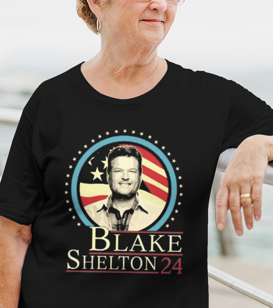 Blake Shelton 24 Portrait With American Flag Background T-Shirt