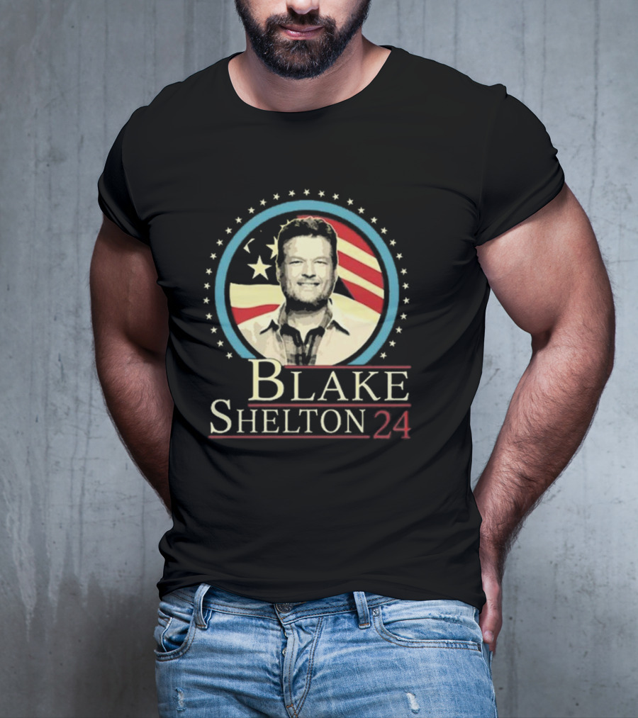 Blake Shelton 24 Portrait With American Flag Background T-Shirt