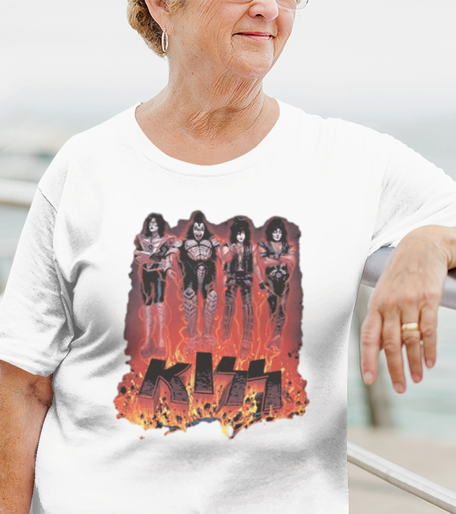 KISS Band Members Surrounded By Flames T-Shirt