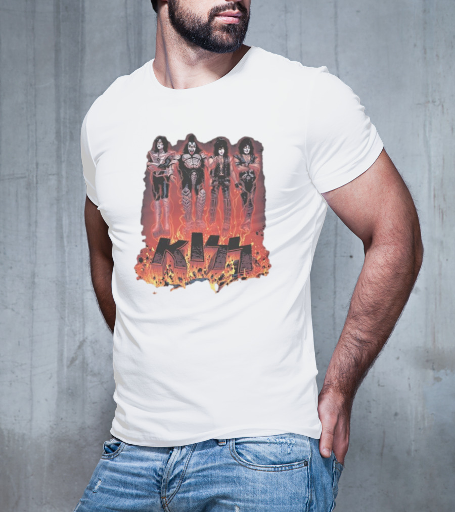 KISS Band Members Surrounded By Flames T-Shirt