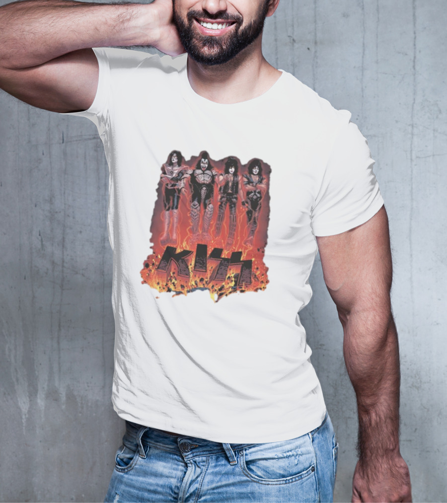 KISS Band Members Surrounded By Flames T-Shirt