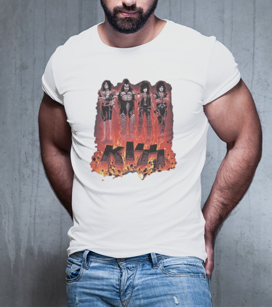 KISS Band Members Surrounded By Flames T-Shirt