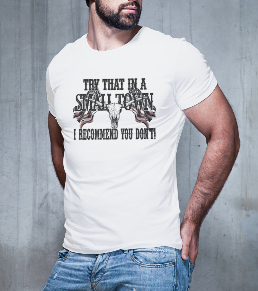 Try That In A Small Town I Recommend You Don’t Patriotic Skull USA Flag T-Shirt