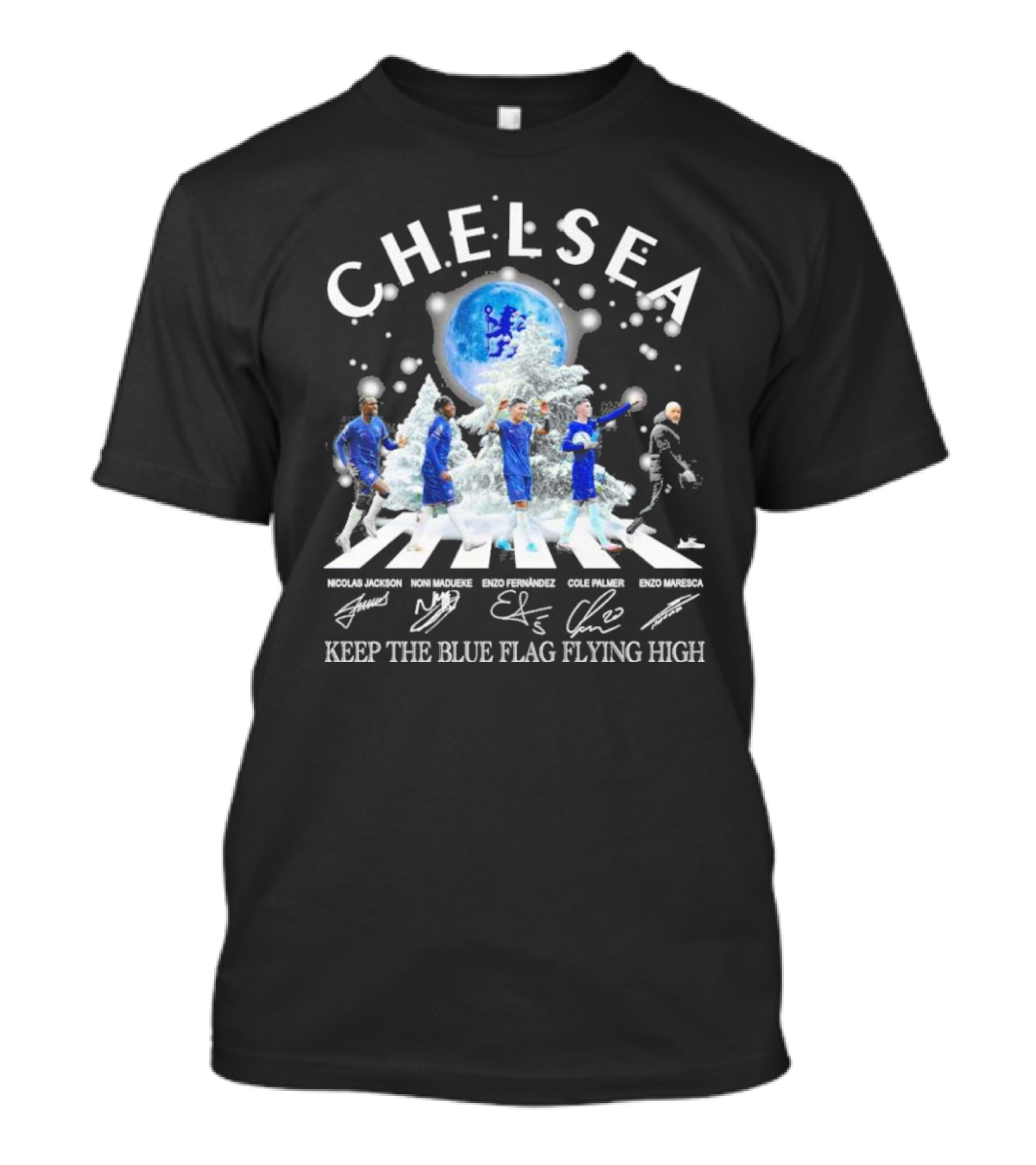 Chelsea Abbey Road Christmas Keep The Blue Flag Flying High T-Shirt