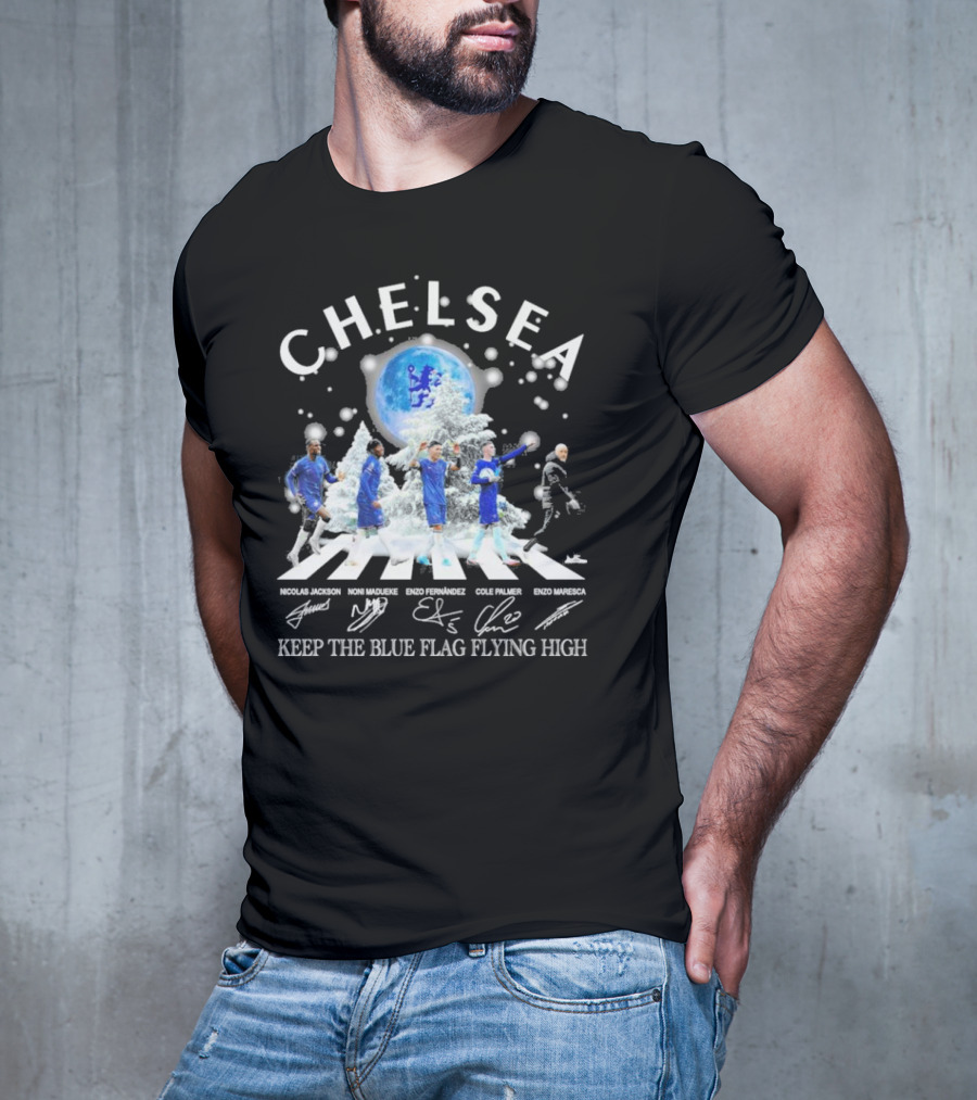 Chelsea Abbey Road Christmas Keep The Blue Flag Flying High T-Shirt