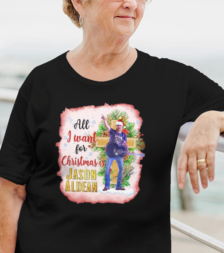 All I Want For Christmas Is Jason Aldean In Santa Hat With Guitar T-Shirt