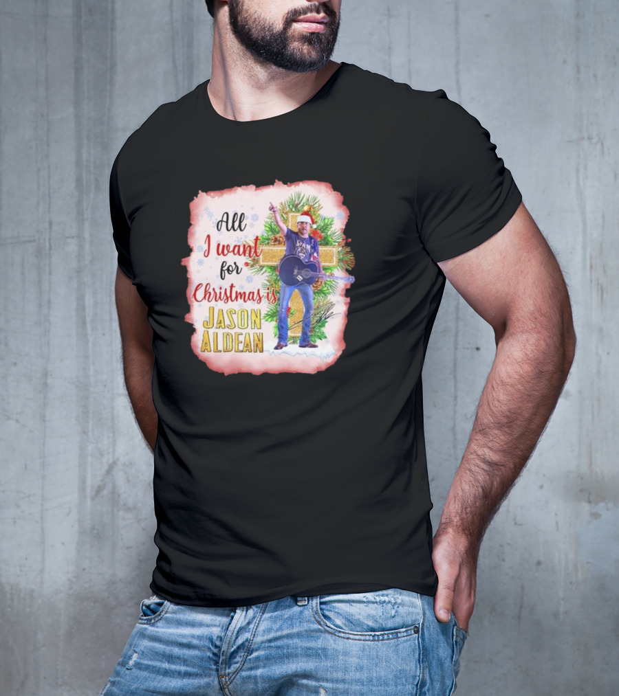 All I Want For Christmas Is Jason Aldean In Santa Hat With Guitar T-Shirt