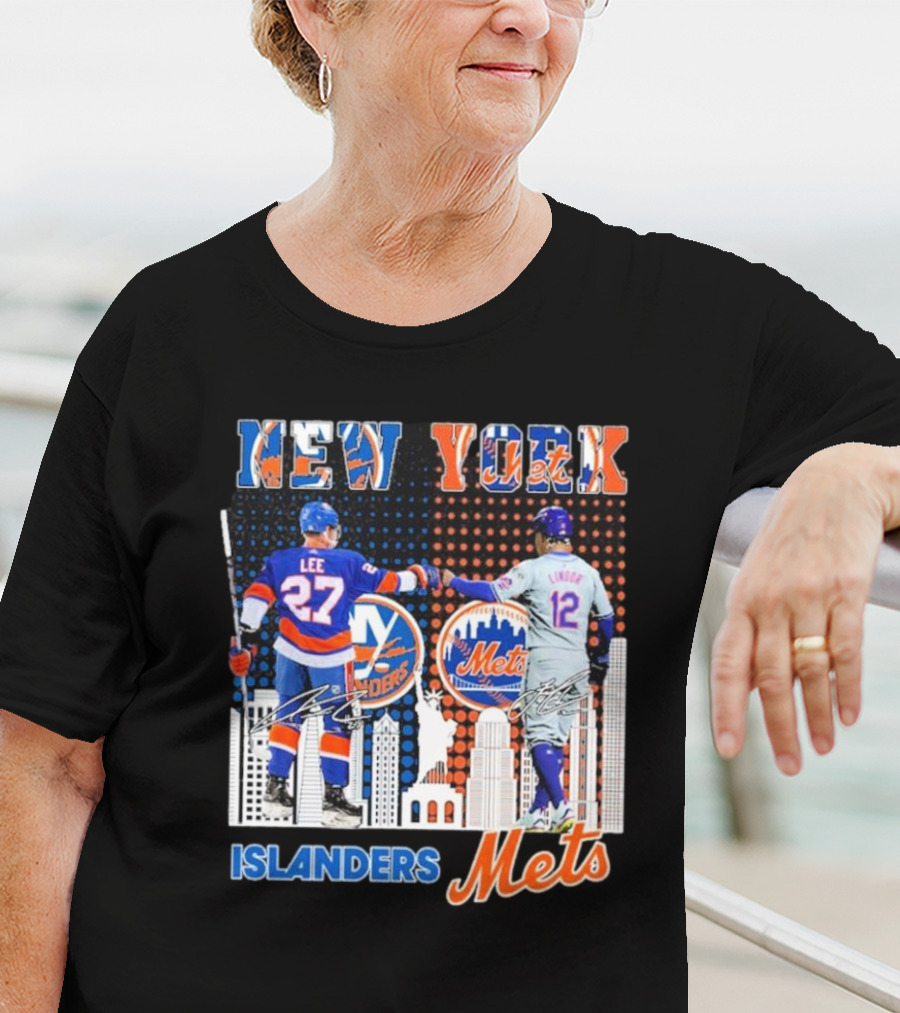 New York Islanders Mets Anders Lee Francisco Lindor Collaboration T-Shirt