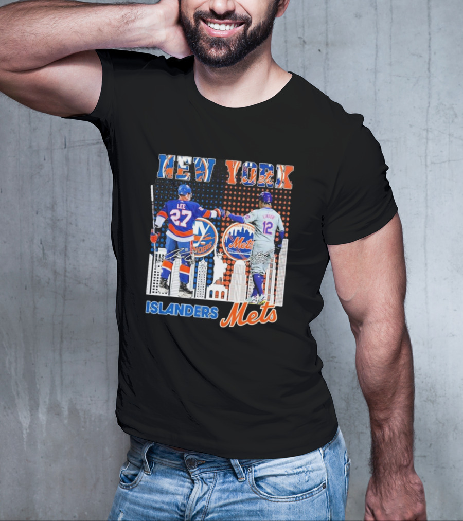 New York Islanders Mets Anders Lee Francisco Lindor Collaboration T-Shirt