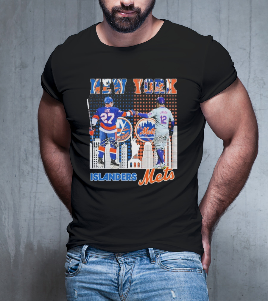 New York Islanders Mets Anders Lee Francisco Lindor Collaboration T-Shirt