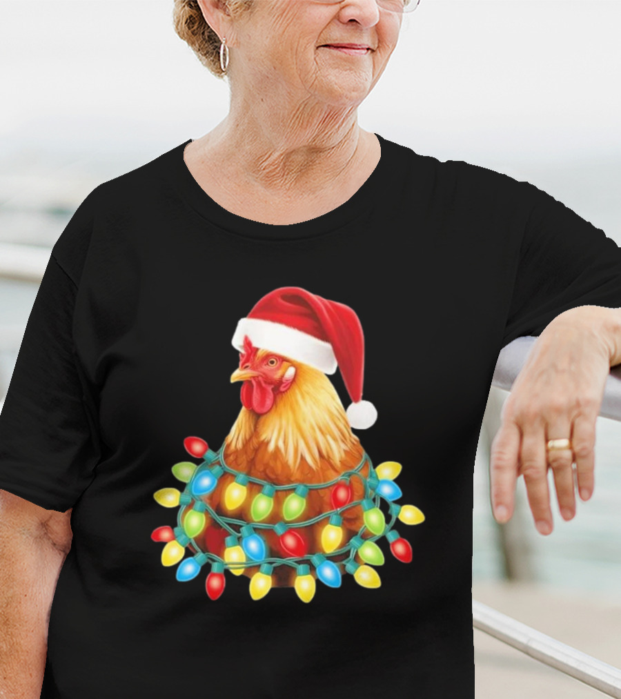 Santa Chicken Christmas Lights Festive Hilarious T-Shirt
