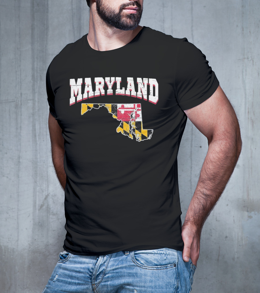 Maryland State Flag Map Proud Us Citizen America T-Shirt