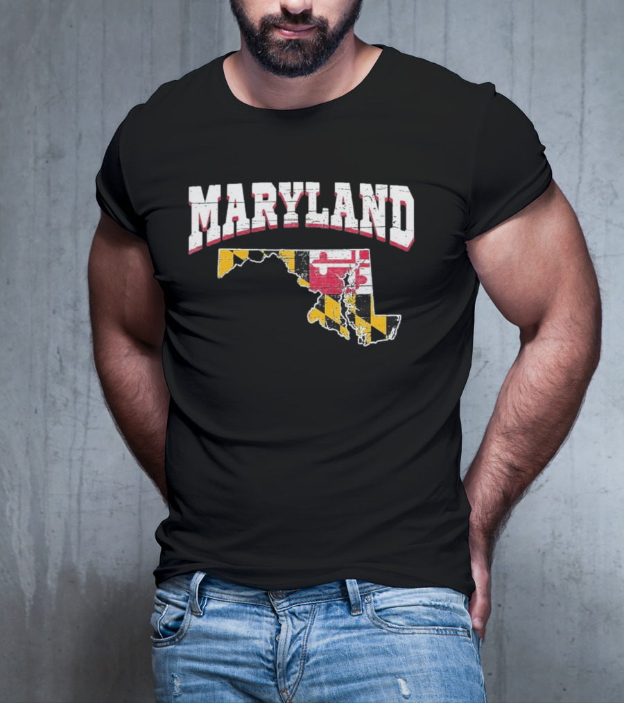 Maryland State Flag Map Proud Us Citizen America T-Shirt
