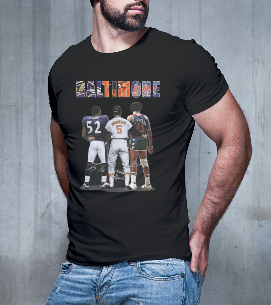 Baltimore Ravens Lewis Orioles Robinson Bullets Unseld Signatures T-Shirt