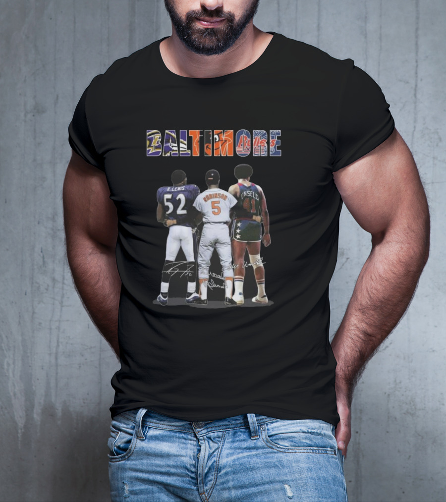 Baltimore Ravens Lewis Orioles Robinson Bullets Unseld Signatures T-Shirt