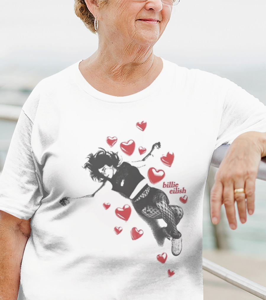 Billie Eilish Surrounded By Floating Red Hearts Valentine T-Shirt