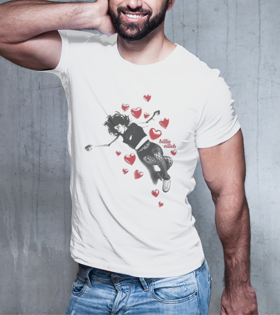 Billie Eilish Surrounded By Floating Red Hearts Valentine T-Shirt