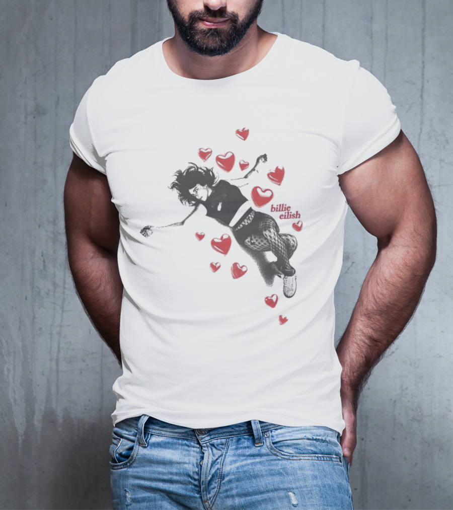 Billie Eilish Surrounded By Floating Red Hearts Valentine T-Shirt