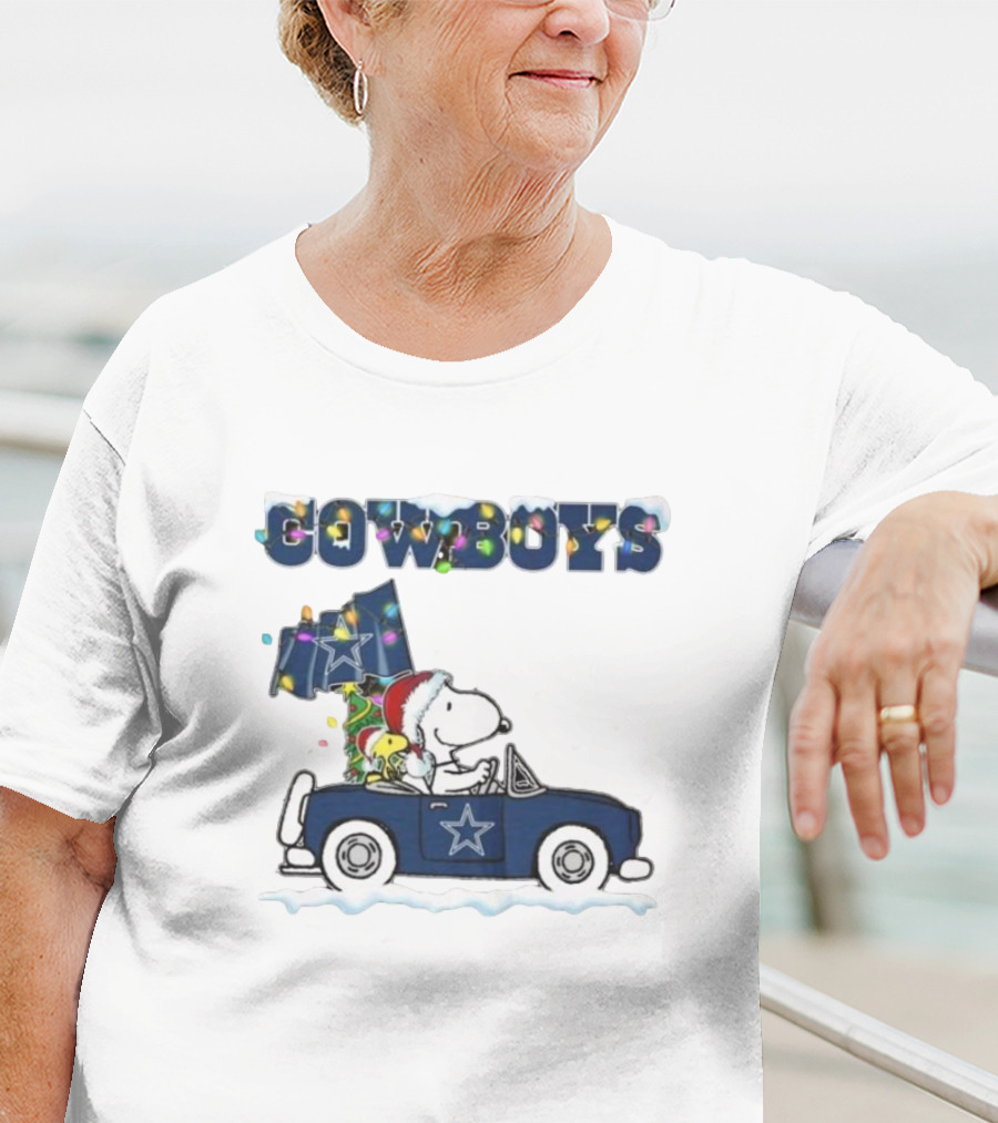 Cowboys Snoopy Christmas Car Cartoon Sports T-Shirt