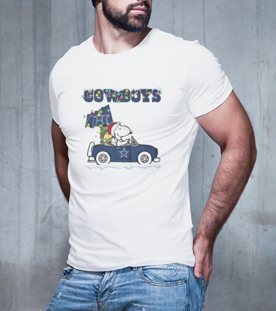 Cowboys Snoopy Christmas Car Cartoon Sports T-Shirt