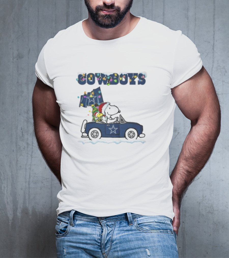Cowboys Snoopy Christmas Car Cartoon Sports T-Shirt