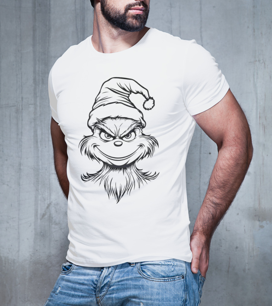 Grinch Face Outline Merry Christmas T-Shirt