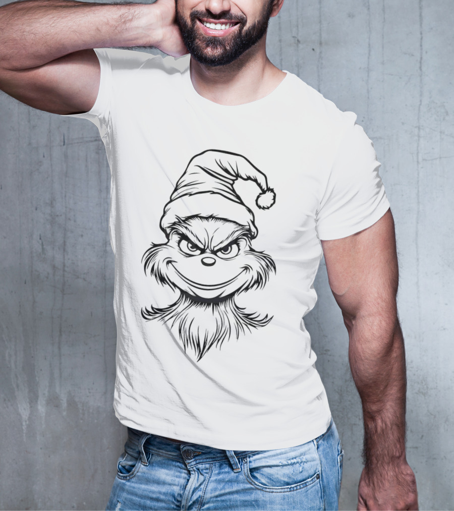 Grinch Face Outline Merry Christmas T-Shirt
