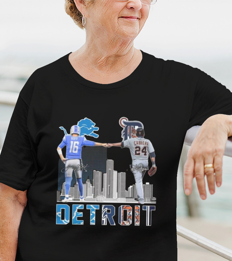 Detroit Lions Goff Tigers Cabrera Signatures Skyline T-Shirt