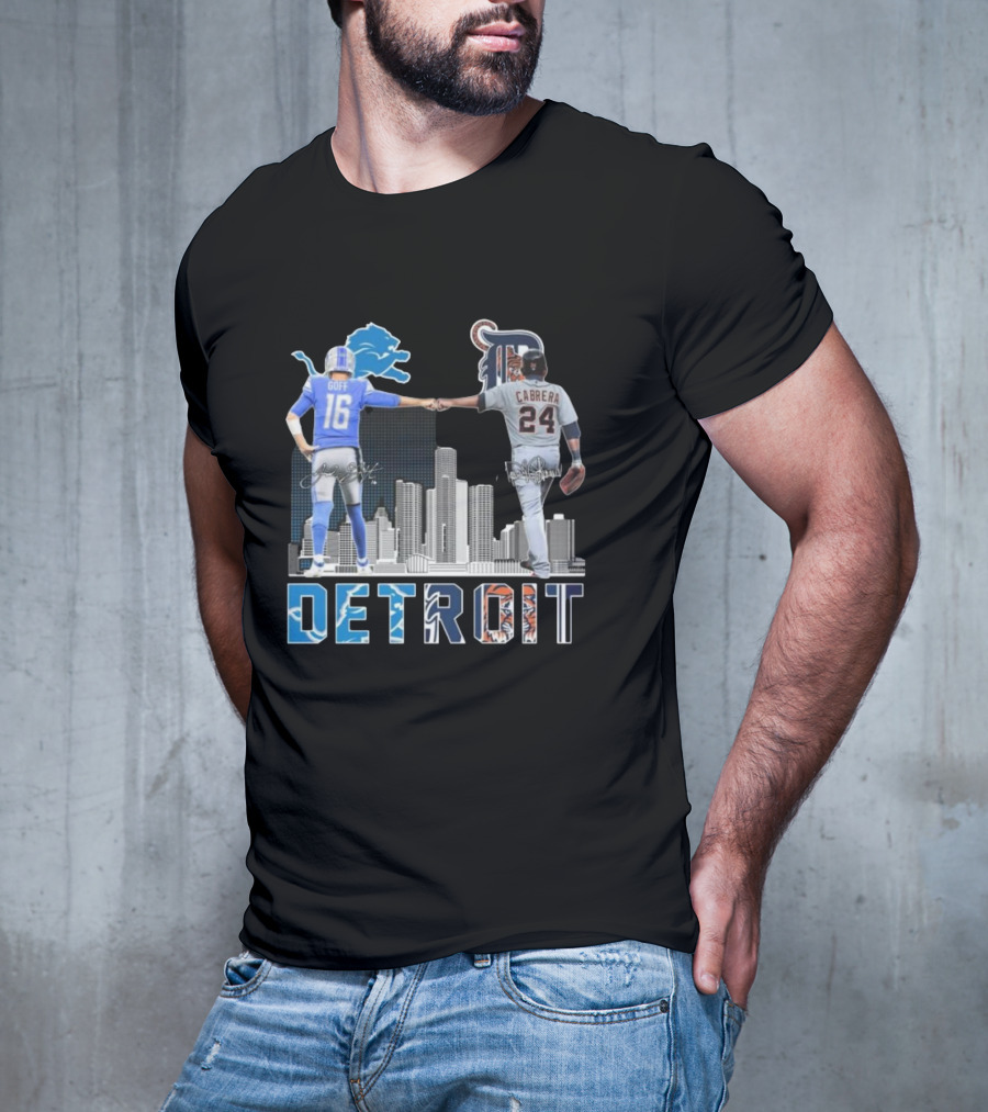 Detroit Lions Goff Tigers Cabrera Signatures Skyline T-Shirt