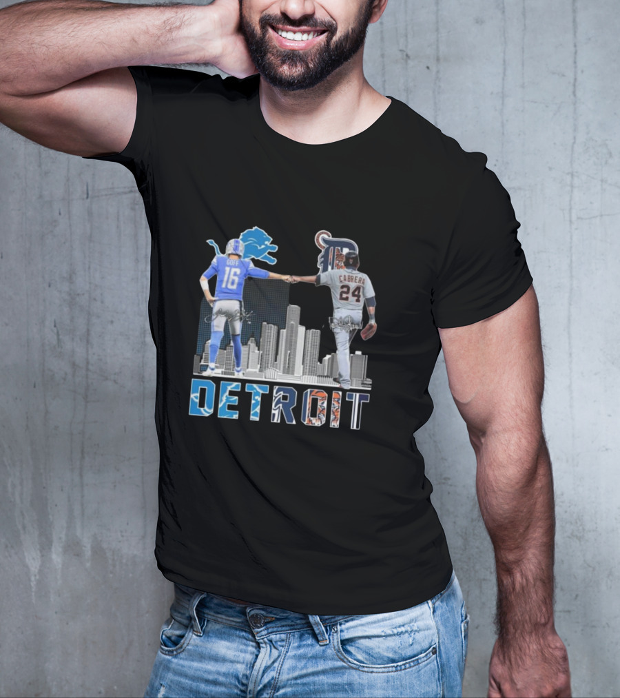 Detroit Lions Goff Tigers Cabrera Signatures Skyline T-Shirt