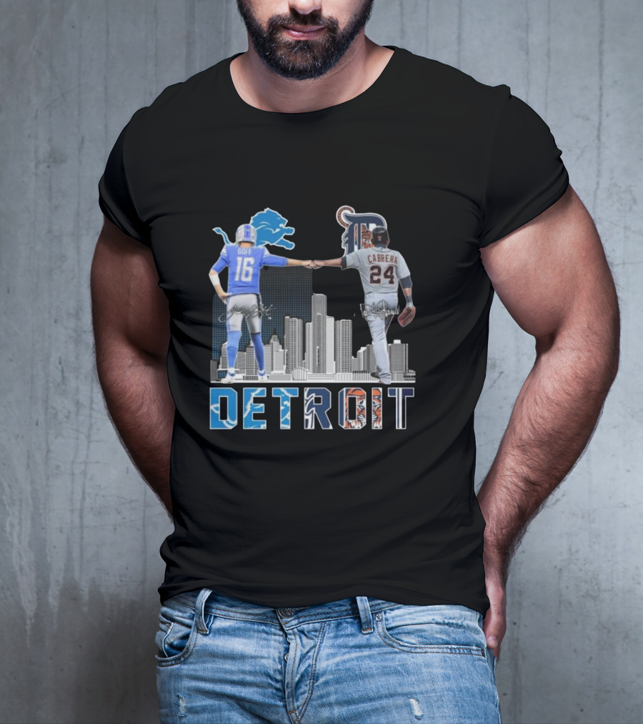Detroit Lions Goff Tigers Cabrera Signatures Skyline T-Shirt