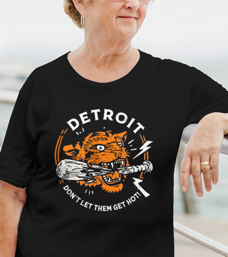 Detroit Tigers MLB Fierce Tiger With Baseball Bat Iconic Warning T-Shirt