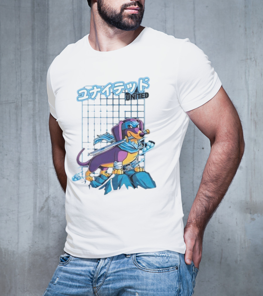 Dylan United Unitedgamer Bumi Ninja Dog On Rock With Sword And Blue Scarves T-Shirt