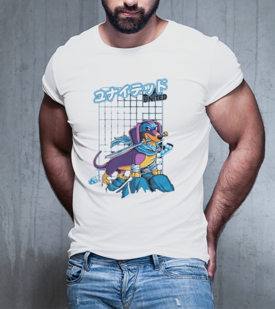 Dylan United Unitedgamer Bumi Ninja Dog On Rock With Sword And Blue Scarves T-Shirt