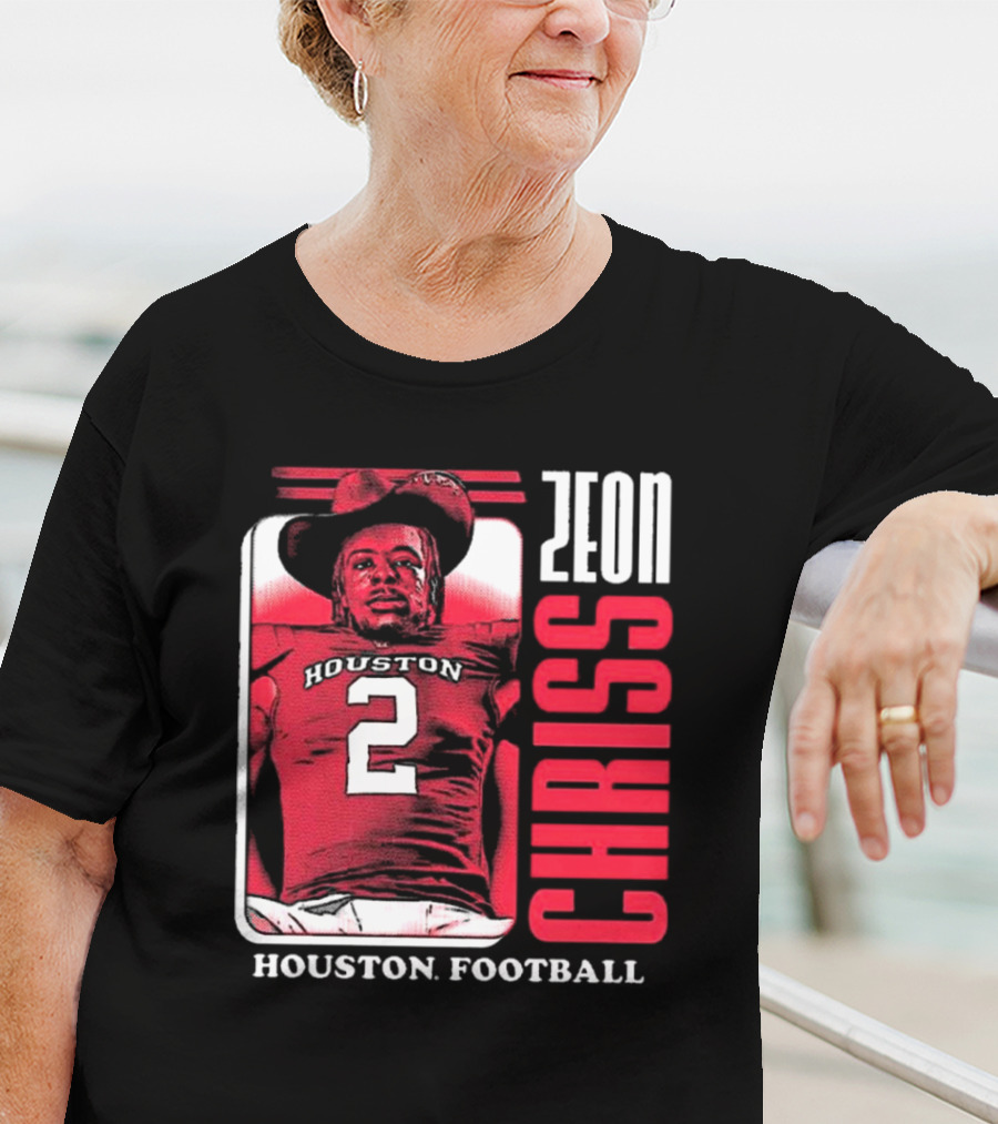 Houston Cougars Football Zeon Chriss Number 2 Red Black White T-Shirt