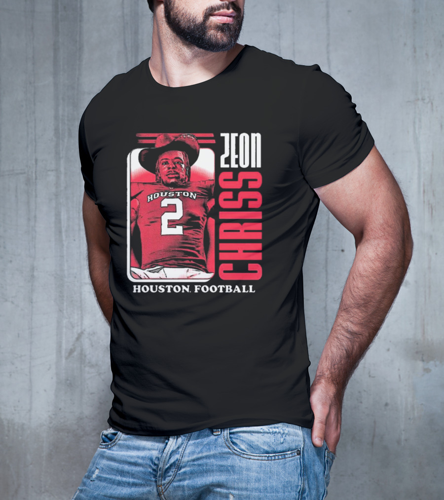 Houston Cougars Football Zeon Chriss Number 2 Red Black White T-Shirt