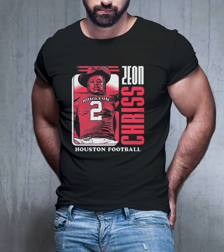 Houston Cougars Football Zeon Chriss Number 2 Red Black White T-Shirt