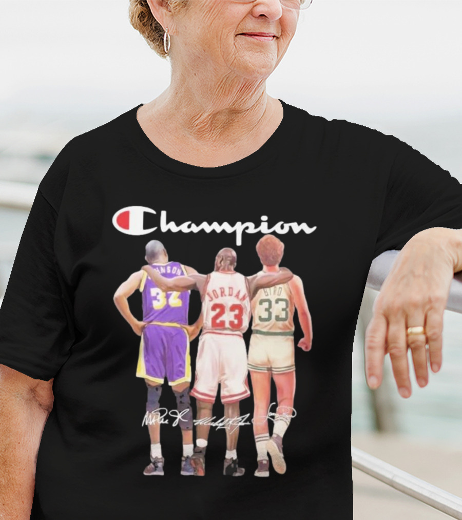 Champion Magic Johnson Jordan Bird Signatures 32 23 33 T-Shirt