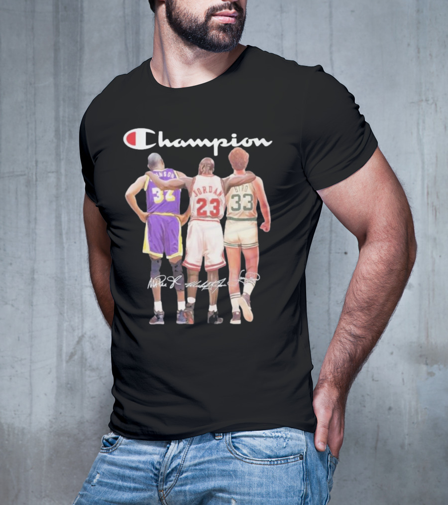 Champion Magic Johnson Jordan Bird Signatures 32 23 33 T-Shirt