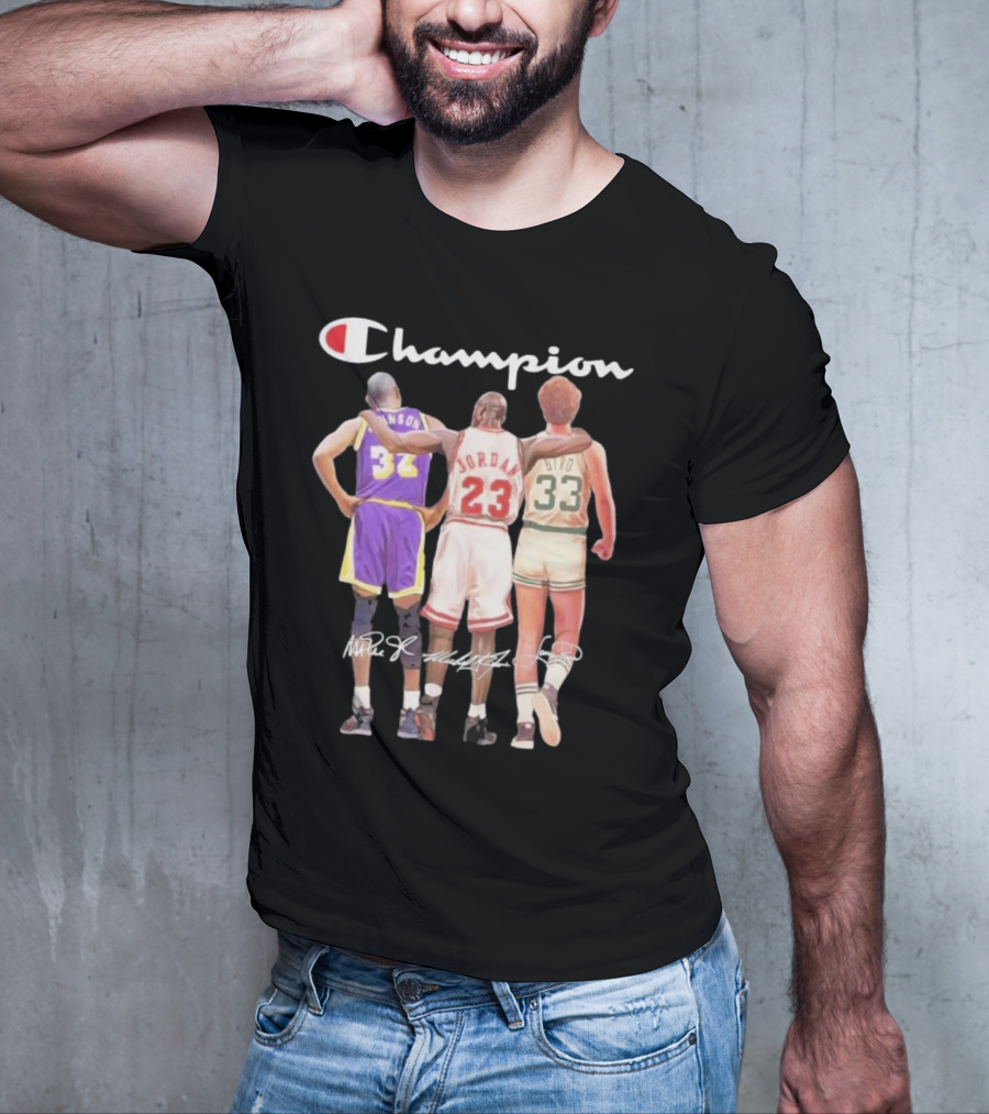 Champion Magic Johnson Jordan Bird Signatures 32 23 33 T-Shirt