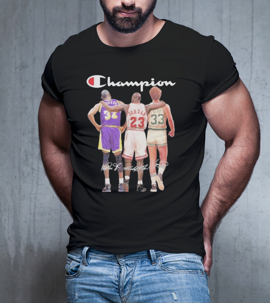 Champion Magic Johnson Jordan Bird Signatures 32 23 33 T-Shirt