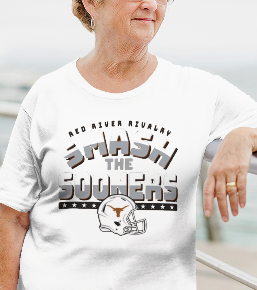 Red River Rivalry Smash The Sooners Texas Longhorns Helmet T-Shirt