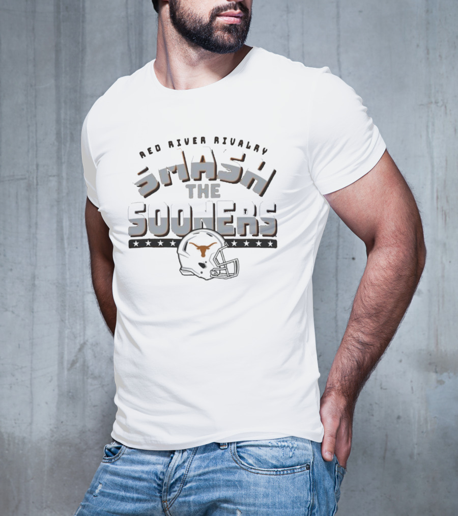 Red River Rivalry Smash The Sooners Texas Longhorns Helmet T-Shirt