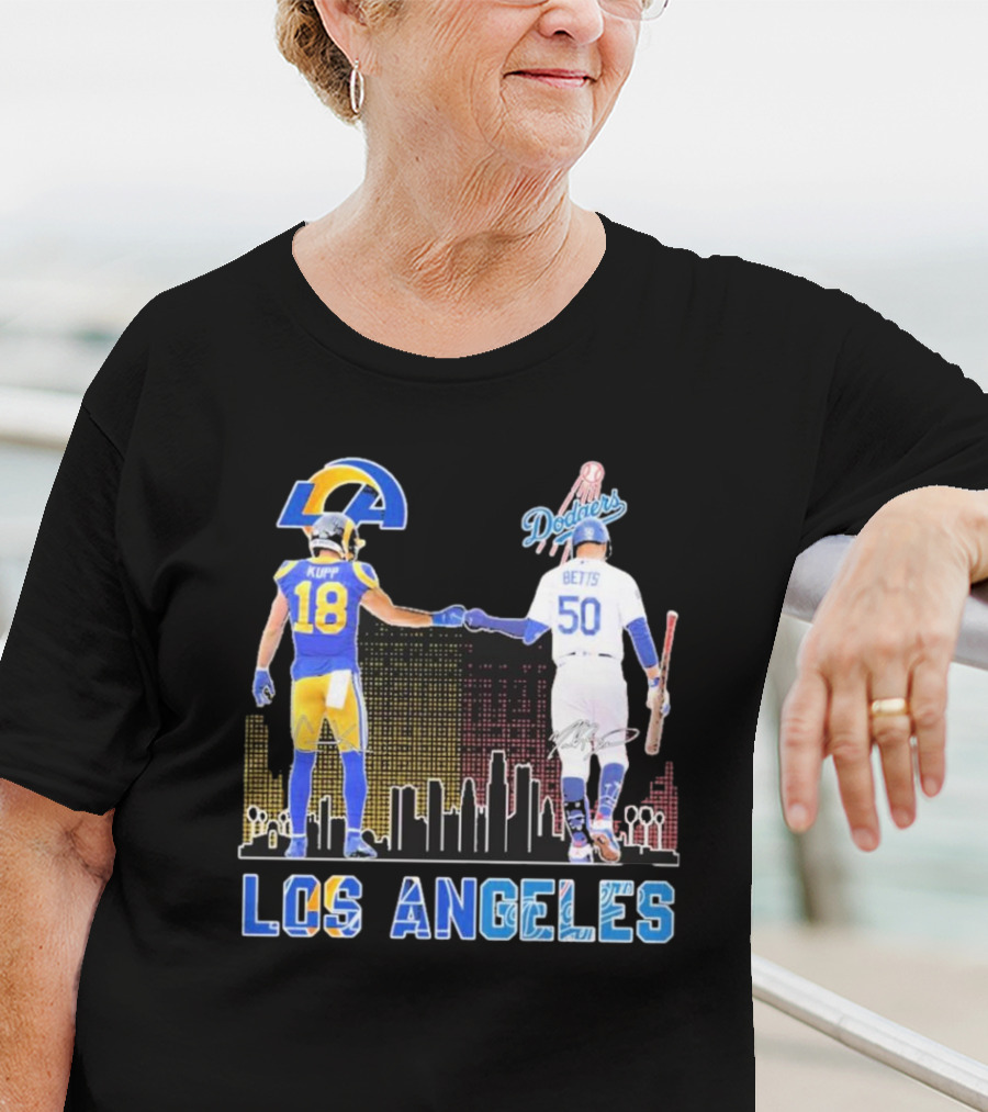 Los Angeles Rams And Dodgers Cooper Kupp Mookie Betts Skyline Collaboration T-Shirt