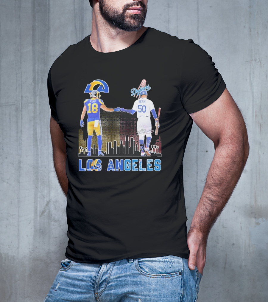 Los Angeles Rams And Dodgers Cooper Kupp Mookie Betts Skyline Collaboration T-Shirt