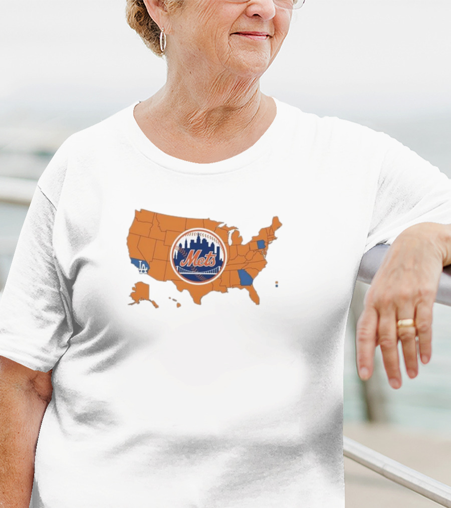Map Of America Rooting For Mets With Dodgers And Braves Highlights In NLCS MLB T-Shirt
