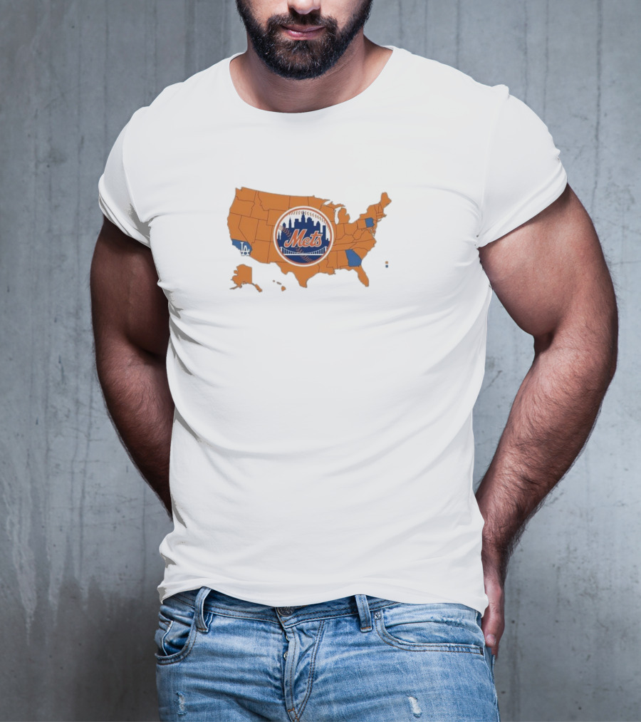 Map Of America Rooting For Mets With Dodgers And Braves Highlights In NLCS MLB T-Shirt