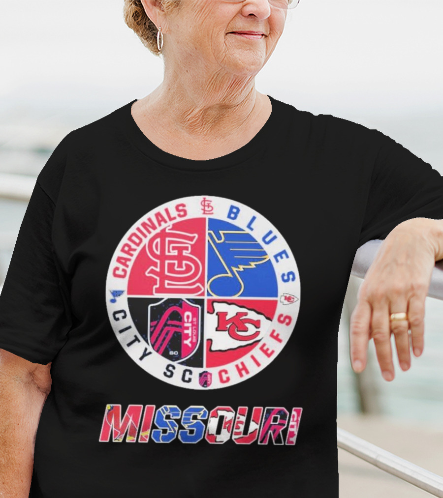 Missouri Cardinals Blues City SC Chiefs Logo Collection T-Shirt