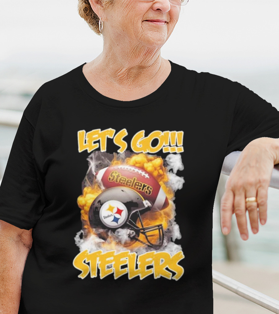 Pittsburgh Steelers Vintage Helmets Let's Go Steelers Football Helmets And Smoke T-Shirt